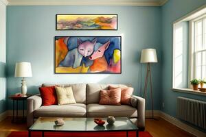 A Living Room Filled With Furniture And A Painting On The Wall. AI Generated photo