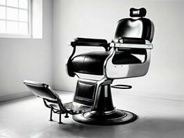 un negro y blanco foto de un Barbero silla. ai generado