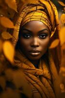 foto de emocional dinámica actitud africano mujer en otoño ai generativo