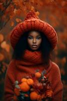 foto de emocional dinámica actitud africano mujer en otoño ai generativo