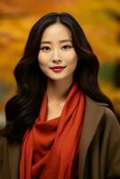 photo of emotional dynamic pose Asian woman in autumn AI Generative