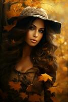 photo of emotional dynamic pose Brazilian woman in autumn AI Generative