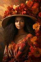 photo of emotional dynamic pose Brazilian woman in autumn AI Generative