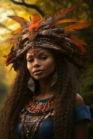 photo of emotional dynamic pose Brazilian woman in autumn AI Generative