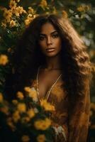 photo of emotional dynamic pose Brazilian woman in autumn AI Generative