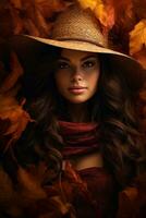 photo of emotional dynamic pose Brazilian woman in autumn AI Generative