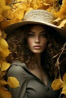 photo of emotional dynamic pose Brazilian woman in autumn AI Generative