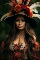 photo of emotional dynamic pose Brazilian woman in autumn AI Generative