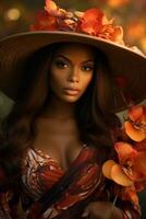 photo of emotional dynamic pose Brazilian woman in autumn AI Generative