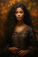 photo of emotional dynamic pose Brazilian woman in autumn AI Generative