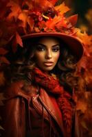 photo of emotional dynamic pose Brazilian woman in autumn AI Generative