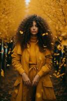 photo of emotional dynamic pose Brazilian woman in autumn AI Generative