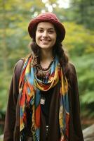 photo of emotional dynamic pose Brazilian woman in autumn AI Generative