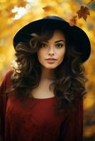 photo of emotional dynamic pose Brazilian woman in autumn AI Generative