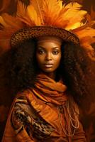 photo of emotional dynamic pose Brazilian woman in autumn AI Generative