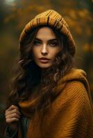 photo of emotional dynamic pose Brazilian woman in autumn AI Generative