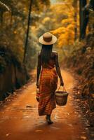 photo of emotional dynamic pose Brazilian woman in autumn AI Generative