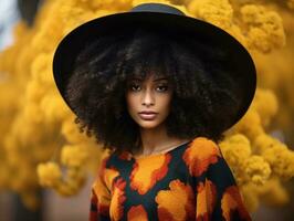 photo of emotional dynamic pose Brazilian woman in autumn AI Generative