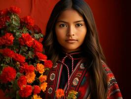 photo of emotional dynamic pose Mexican woman in autumn AI Generative