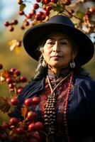 photo of emotional dynamic pose Mexican woman in autumn AI Generative