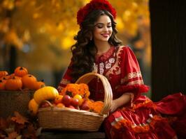 foto de emocional dinámica actitud mexicano mujer en otoño ai generativo