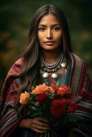 foto de emocional dinámica actitud mexicano mujer en otoño ai generativo