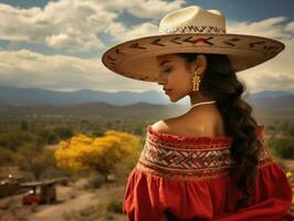 foto de emocional dinámica actitud mexicano mujer en otoño ai generativo