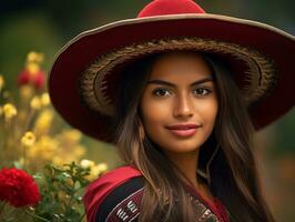 foto de emocional dinámica actitud mexicano mujer en otoño ai generativo