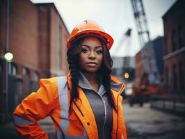 photo shot of a natural woman working as a construction worker AI Generative