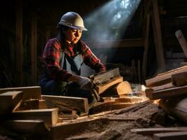 photo shot of a natural woman working as a construction worker AI Generative