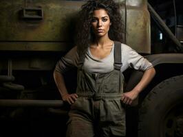 photo shot of a natural woman working as a construction worker AI Generative