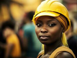 photo shot of a natural woman working as a construction worker AI Generative