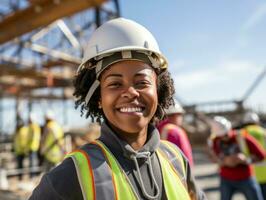 photo shot of a natural woman working as a construction worker AI Generative