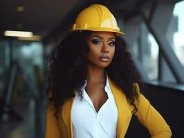 photo shot of a natural woman working as a construction worker AI Generative