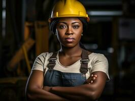 photo shot of a natural woman working as a construction worker AI Generative