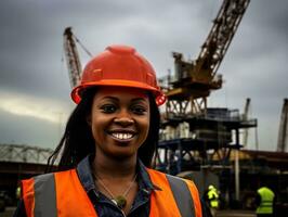 photo shot of a natural woman working as a construction worker AI Generative