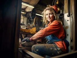 photo shot of a natural woman working as a construction worker AI Generative