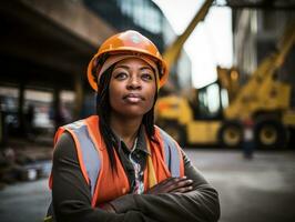 photo shot of a natural woman working as a construction worker AI Generative