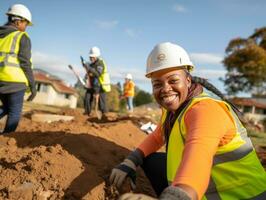 photo shot of a natural woman working as a construction worker AI Generative