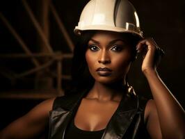 photo shot of a natural woman working as a construction worker AI Generative