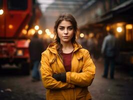 photo shot of a natural woman working as a construction worker AI Generative