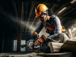 photo shot of a natural woman working as a construction worker AI Generative