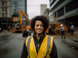 photo shot of a natural woman working as a construction worker AI Generative