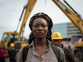 photo shot of a natural woman working as a construction worker AI Generative