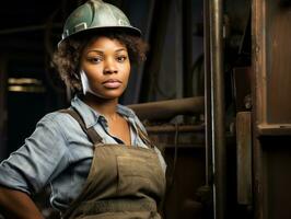 photo shot of a natural woman working as a construction worker AI Generative