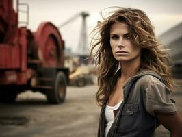 foto Disparo de un natural mujer trabajando como un construcción trabajador ai generativo