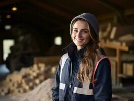 photo shot of a natural woman working as a construction worker AI Generative