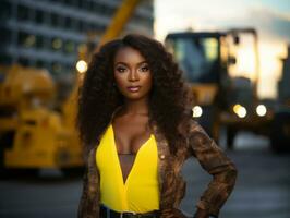 photo shot of a natural woman working as a construction worker AI Generative