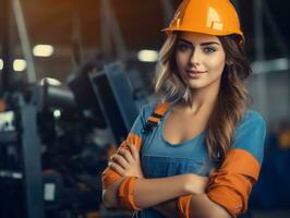 foto Disparo de un natural mujer trabajando como un construcción trabajador ai generativo