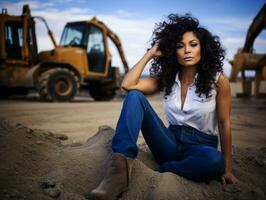 photo shot of a natural woman working as a construction worker AI Generative